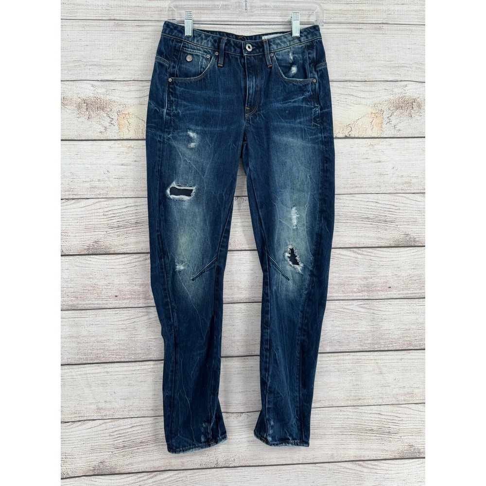 G-Star Raw Arc 3D Low Boyfriend Jeans Womens 23 Blue‎ Distressed Restored Denim